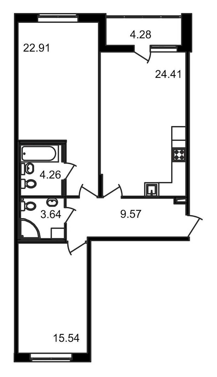 Двухкомнатная квартира в : площадь 84.61 м2 , этаж: 2 – купить в Санкт-Петербурге
